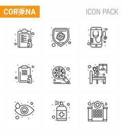 Covid19 icon set for infographic 9 Line pack such as report healthcare virus clipboard mobile viral coronavirus 2019nov disease Vector Design Elements