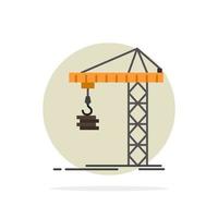 Crane Building Construction Constructing Tower Abstract Circle Background Flat color Icon vector