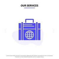 nuestros servicios inversión empresarial globo moderno icono de glifo sólido plantilla de tarjeta web vector