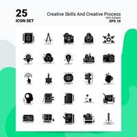 25 habilidades creativas y conjunto de iconos de proceso creativo 100 archivos editables eps 10 ideas de concepto de logotipo de empresa diseño de icono de glifo sólido vector