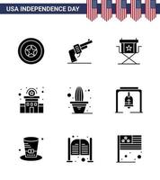 Happy Independence Day 4th July Set of 9 Solid Glyphs American Pictograph of cactus station chair police television Editable USA Day Vector Design Elements