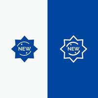 etiqueta de producto nuevo línea de insignia y glifo icono sólido banner azul vector