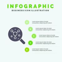 búsqueda átomo molécula ciencia sólido icono infografía 5 pasos presentación antecedentes vector