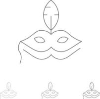 máscara disfraz madrigales venecianos negrita y delgada línea negra conjunto de iconos vector