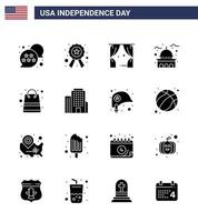 Happy Independence Day USA Pack of 16 Creative Solid Glyphs of bag usa entertainment landmark building Editable USA Day Vector Design Elements