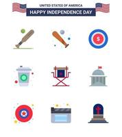 USA Independence Day Flat Set of 9 USA Pictograms of flag television bottle star director Editable USA Day Vector Design Elements