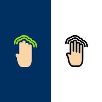 Fingers Four Gestures Interface Multiple Tap  Icons Flat and Line Filled Icon Set Vector Blue Background