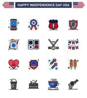 Modern Set of 16 Flat Filled Lines and symbols on USA Independence Day such as love shield sign protection security Editable USA Day Vector Design Elements