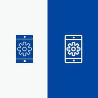Application Mobile Mobile Application Setting Line and Glyph Solid icon Blue banner Line and Glyph Solid icon Blue banner vector