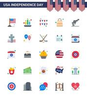 feliz día de la independencia paquete de iconos de 25 pisos para web e impresión paquetes de pistola de guirnalda de mano americana elementos de diseño de vector de día de estados unidos editables