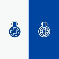 matraz químico experimento de química línea y glifo icono sólido banner azul línea y glifo icono sólido banner azul vector