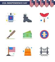 Big Pack of 9 USA Happy Independence Day USA Vector Flats and Editable Symbols of money usa food sports baseball Editable USA Day Vector Design Elements