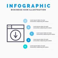 Web Design download down application Line icon with 5 steps presentation infographics Background vector