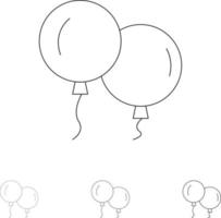 Balloons Fly Spring Bold and thin black line icon set vector