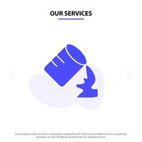 nuestros servicios vidrio agua húmedo sólido glifo icono plantilla de tarjeta web vector