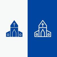 iglesia casa pascua línea cruzada y glifo icono sólido bandera azul línea y glifo icono sólido bandera azul vector