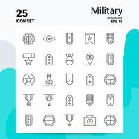 25 conjunto de iconos militares 100 archivos eps 10 editables concepto de logotipo de empresa ideas diseño de icono de línea vector