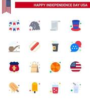 Set of 16 Modern Flats pack on USA Independence Day smoke magic hat file hat american Editable USA Day Vector Design Elements