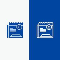 copiar restricción de derechos de autor línea de archivo derecha y glifo icono sólido banner azul línea y glifo icono sólido banner azul vector