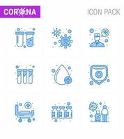 Covid19 Protection CoronaVirus Pendamic 9 Blue icon set such as type blood ask a doctor test tubes lab viral coronavirus 2019nov disease Vector Design Elements