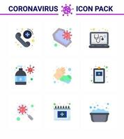 9 Flat Color viral Virus corona icon pack such as soap moisturizer skull manicure service viral coronavirus 2019nov disease Vector Design Elements