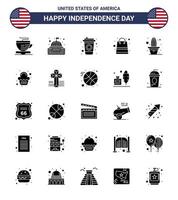 4th July USA Happy Independence Day Icon Symbols Group of 25 Modern Solid Glyph of plant cactus bottle shop money Editable USA Day Vector Design Elements