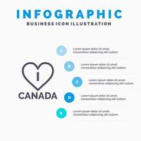 icono de línea de canadá de corazón de amor con fondo de infografía de presentación de 5 pasos vector