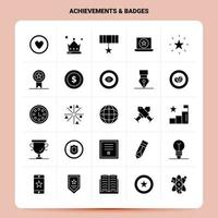 Solid 25 Achievements Badges Icon set Vector Glyph Style Design Black Icons Set Web and Mobile Business ideas design Vector Illustration