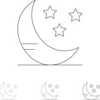 Moon Cloud Weather Bold and thin black line icon set vector
