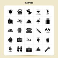 conjunto de iconos de camping sólido 25 diseño de estilo de glifo vectorial conjunto de iconos negros diseño de ideas de negocios web y móvil ilustración vectorial vector