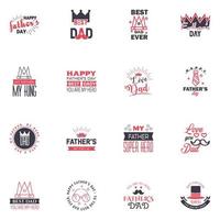 Set of fathers day 16 Black and Pink design elements Editable Vector Design Elements