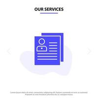 Our Services Profile About Contact Delete File Personal Solid Glyph Icon Web card Template vector