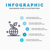 tierra planeta verde guardar icono de línea mundial con 5 pasos presentación infografía fondo vector