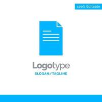 File Text Data Report Blue Solid Logo Template Place for Tagline vector