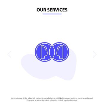 Our Services Coin Face Dual Duplicate Man Solid Glyph Icon Web card Template vector