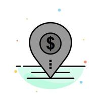 dólar pin mapa ubicación banco negocio abstracto color plano icono plantilla vector
