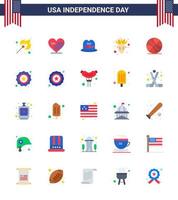 25 USA Flat Signs Independence Day Celebration Symbols of usa ball hat backetball native american Editable USA Day Vector Design Elements