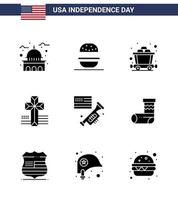 Happy Independence Day 9 Solid Glyphs Icon Pack for Web and Print laud flag usa church american Editable USA Day Vector Design Elements