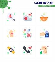 Coronavirus Awareness icon 9 Flat Color icons icon included hand dirty restaurant bacterial mixing viral coronavirus 2019nov disease Vector Design Elements