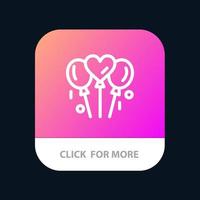 Balloon Love Wedding Heart Mobile App Button Android and IOS Line Version vector