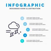 nube lluvia lluvia lluvia trueno línea icono con 5 pasos presentación infografía fondo vector