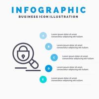 Search Research Lock Internet Line icon with 5 steps presentation infographics Background vector