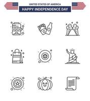 9 Creative USA Icons Modern Independence Signs and 4th July Symbols of star badge ice american handbag Editable USA Day Vector Design Elements