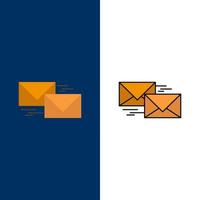 respuesta de correo reenviar correspondencia comercial iconos de carta plano y lleno de línea conjunto de iconos vector fondo azul