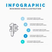 medición de precisión medir pequeño icono de línea diminuta con fondo de infografía de presentación de 5 pasos vector