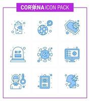 9 Blue Set of corona virus epidemic icons such as grave skull coronavirus infection coronavirus viral coronavirus 2019nov disease Vector Design Elements