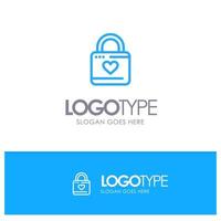 Lock Locker Heart Heart Hacker Heart Lock Blue Outline Logo Place for Tagline vector