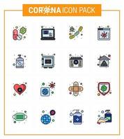 covid19 protección coronavirus pendamic 16 conjunto de iconos de línea llena de color plano, como pregunta del navegador del sitio web microbio sanguíneo coronavirus viral 2019nov elementos de diseño de vector de enfermedad
