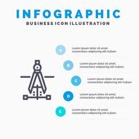 brújula dibujo educación ingeniería azul infografía plantilla 5 pasos vector línea icono plantilla