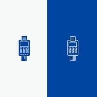 Machine Business Card Check Credit Card Credit Card Machine Payment ATM Line and Glyph Solid icon Blue banner Line and Glyph Solid icon Blue banner vector